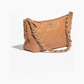 香奈儿/Chanel 嬉皮包 颗粒压花亮面小牛皮与金色金属 驼色 AS4293B15551NU907