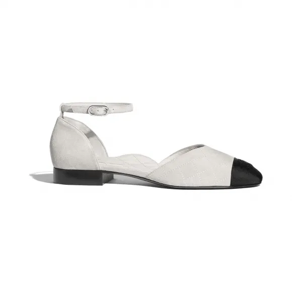 香奈儿/Chanel 玛丽珍鞋  麂皮效果小牛皮与罗缎  淡灰与黑 G36048-Y51052-C2632