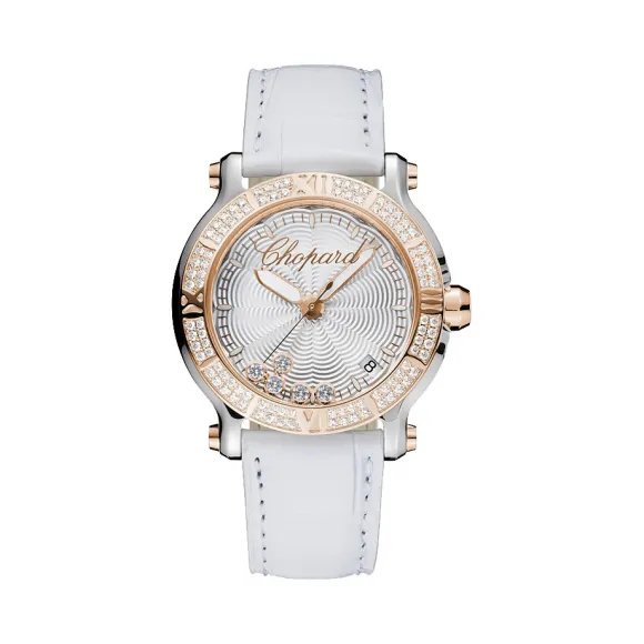 萧邦/Chopard Happy Diamonds系列 石英机芯 精钢/18k玫瑰金镶钻 女表 278551-6003