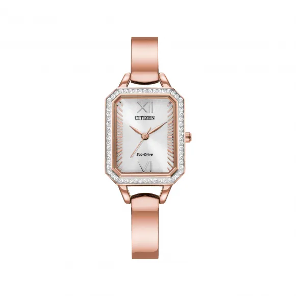 西铁城/Citizen Silhouette Crystal系列 23 MM 玫瑰金色不锈钢水晶水晶装饰表圈 太阳能 女表 EM0983-51A