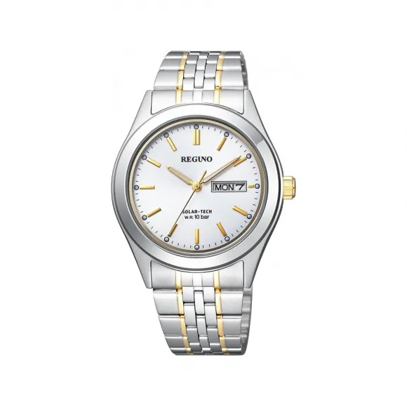 西铁城/Citizen Citizen Reguno 系列 不锈钢镀金 37.5 MM 太阳能石英 男表 KM1-113-13