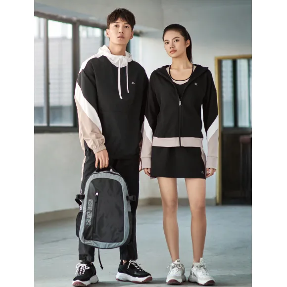 Calvin Klein 女装 针织撞色连帽运动衫4Ws0J449-休闲运动系列