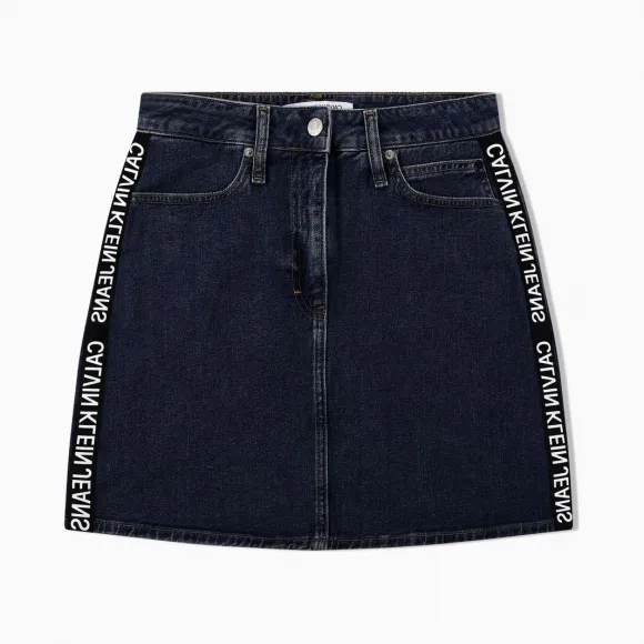 卡尔文·克莱恩/Calvin Klein CALVIN KLEIN女装撞色条纹Logo牛仔短裙 J211832-牛仔休闲系列