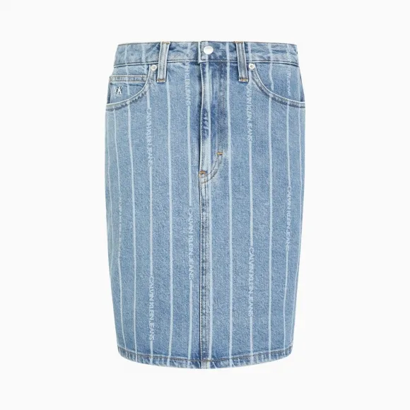 Calvin Klein 女装 竖条纹Logo牛仔短裙 J213382-牛仔休闲系列
