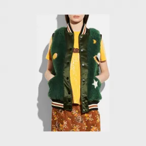 蔻驰/Coach 大草原印花羊毛皮VARSITY背心 20232 GRN