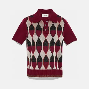 蔻驰/Coach 菱形图案提花POLO衫 66050 BUR