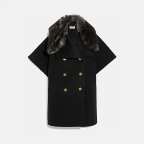 蔻驰/Coach 皮毛一体领奢华羊毛披风 78929_BLK