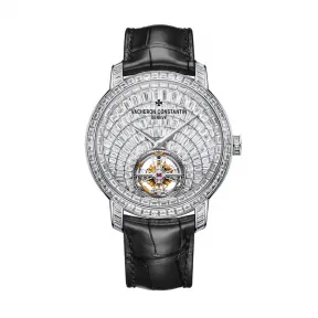 江诗丹顿/Vacheron Constantin 传袭系列 41毫米 18k白金镶嵌144颗长阶梯形切割钻石 自动上链 男表 6057T-000G-H067 VMX60GH067