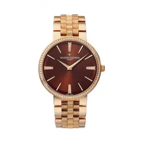 江诗丹顿/Vacheron Constantin Patrimony传承系列 18k玫瑰金镶钻 手动机械机芯 男表 81577-