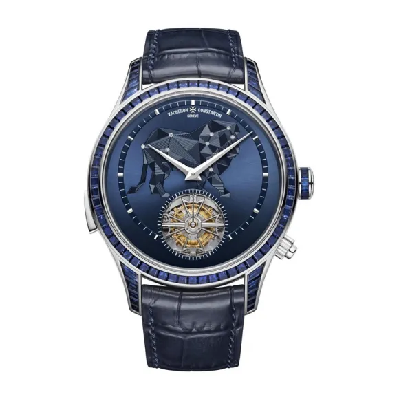 江诗丹顿/Vacheron Constantin 阁楼工匠系列 45 MM 18k白金，表壳侧面镶嵌24颗长阶梯形切割蓝宝石（约1.9克拉） 手动机械机芯 男表 9737C-000G-005C