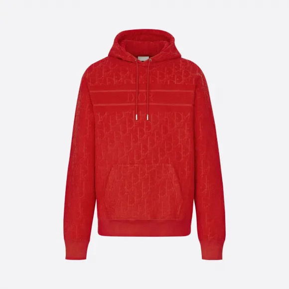 迪奥/Dior 红色棉质毛圈 Oblique 印花连帽衫 013J605C0607-C300
