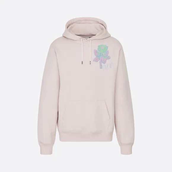 迪奥/Dior DIOR AND ALEX FOXTON 淡粉色棉质玫瑰刺绣连帽衫 013J605D0531-C489