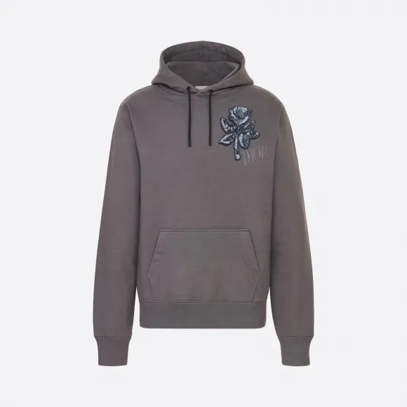 迪奥/Dior DIOR AND ALEX FOXTON 白色棉质起绒布玫瑰刺绣连帽衫 013J605D0531-C889