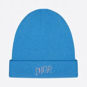 迪奥/Dior DIOR AND ALEX FOXTON 蓝色羊绒标志刺绣针织帽 013MB10AT995-C584