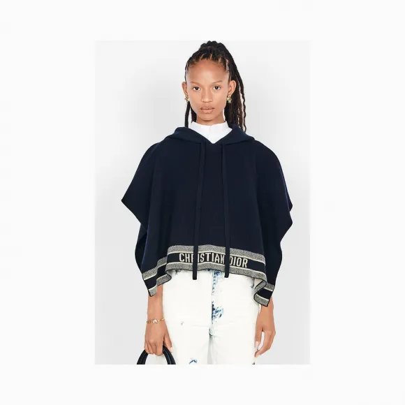 迪奥/Dior Fantaisie“Christian Dior”深蓝色提花旅行针织披风 014C12AM042-X5820
