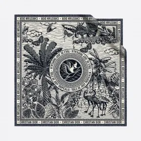 迪奥/Dior 靛蓝桑蚕丝斜纹 Dior Wax Toile de Jouy 热带风情方巾 01DWT090I608-C086