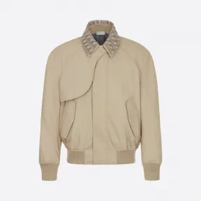 迪奥/Dior 米色科技棉混纺布短夹克搭配可拆卸 Dior Oblique 图案衣领 023C401A4811-C181