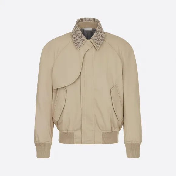 迪奥/Dior 米色科技棉混纺布短夹克搭配可拆卸 Dior Oblique 图案衣领 023C401A4811-C181