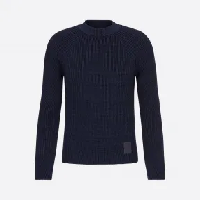 迪奥/Dior 海军蓝色科技桑蚕丝混纺罗纹插肩袖针织衫 023M669AT102-C540