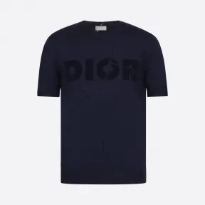 迪奥/Dior 海军蓝色羊毛和桑蚕丝 DIOR AND DANIEL ARSHAM 徽标和裂纹效果针织衫 023M673AT090-C580