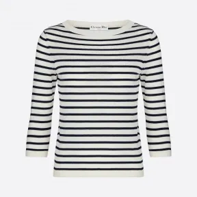 迪奥/Dior 桑蚕丝棉质混纺条纹针织衫 024S97AM603-X0854