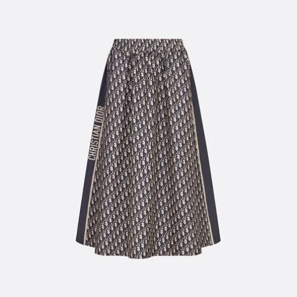 迪奥/Dior 半裙 海军蓝色和米白色科技塔夫绸 Oblique 印花 127J24A2970_X5803_T34