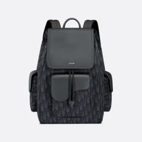 迪奥/Dior 马鞍双肩背包 黑色 Oblique 印花面料和粒面牛皮革 1ADBA161YKS_H03E_TU