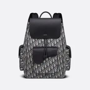 迪奥/Dior 马鞍双肩背包 米色和黑色 Oblique 印花与黑色粒面牛皮革 1ADBA161YKS_H27E_TU