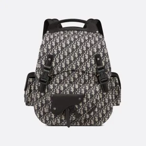 迪奥/Dior 大号 Gallop 双肩背包 米色和黑色 Oblique 印花面料与黑色粒面牛皮革 1ADBA164YKY_H27E_TU