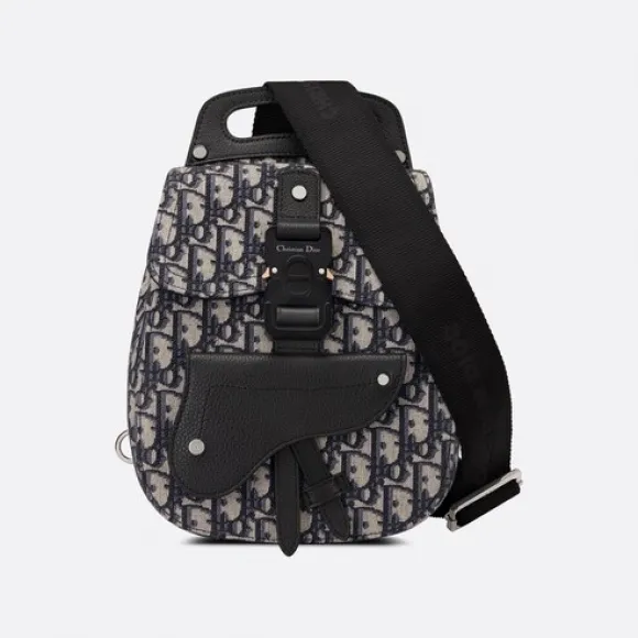 迪奥/Dior 迷你 Gallop 单肩包 米色和黑色 Oblique 印花与黑色粒面牛皮革 1ADBO022YKY_H27E_TU
