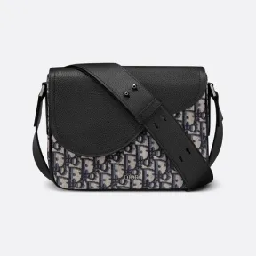 迪奥/Dior 迷你马鞍信使包 米色和黑色 Oblique 印花面料与黑色粒面牛皮革 1ADME130YKS_H27E_TU