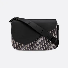 迪奥/Dior 马鞍信使包 米色和黑色 Oblique 印花面料与黑色粒面牛皮革 1ADME133YKS_H27E_TU
