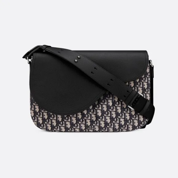 迪奥/Dior 马鞍信使包 米色和黑色 Oblique 印花面料与黑色粒面牛皮革 1ADME133YKS_H27E_TU
