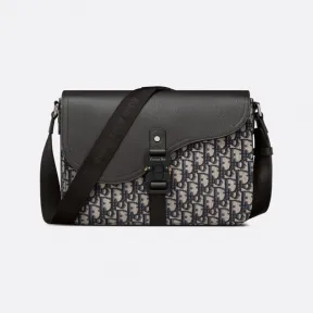 迪奥/Dior 马鞍信使包 米色和黑色 Oblique 印花面料与黑色粒面牛皮革 1ADME162YKS_H27E_TU