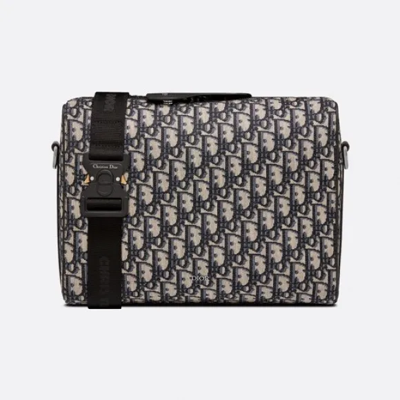 迪奥/Dior Dior Lingot 信使包 米色和黑色 Oblique 印花面料与黑色粒面牛皮革 1ADPO032YKY_H27E_TU