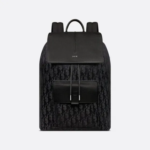 迪奥/Dior Motion 双肩背包 黑色科技面料和粒面牛皮革 Oblique Mirage 印花 1ESBA138YIH_H03E_TU