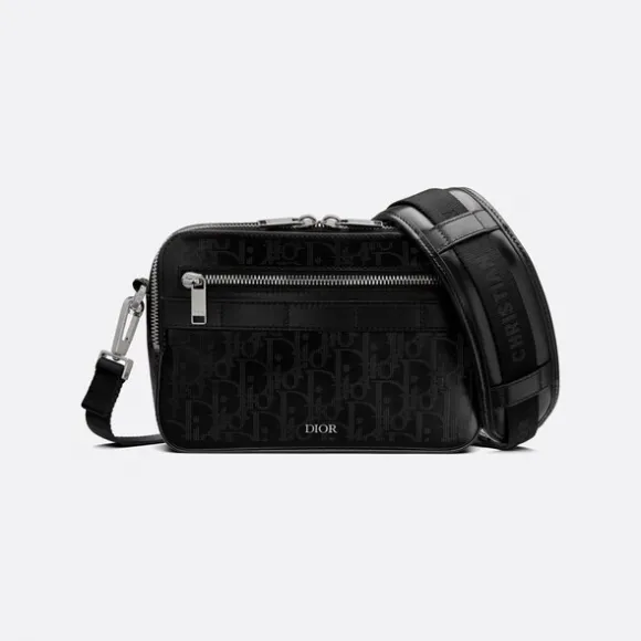 迪奥/Dior Safari 信使包 黑色 Oblique Galaxy 印花皮革 1ESPO206VPI_H03E_TU