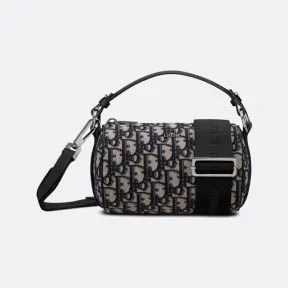 迪奥/Dior 迷你 Roller 信使包 米色和黑色 Oblique 印花面料与黑色粒面牛皮革 1ESPO219YKY_H27E_TU