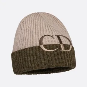 迪奥/Dior 针织帽 棕色和米色羊毛织物CD标志 213MB01AT371_C187_TS