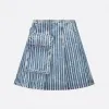 迪奥/Dior 裹身式迷你裙 蓝色棉质牛仔布褪色效果条纹图案 242J25A3512_X5590_T34