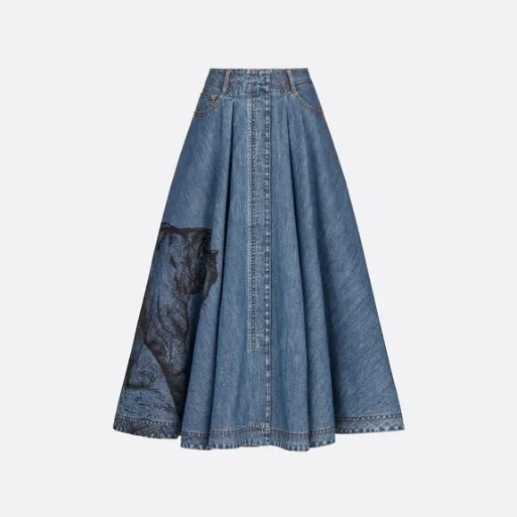 迪奥/Dior 半裙 蓝色轻盈棉质牛仔布超大茹伊印花图案 252J27Y3584_X5887_T34