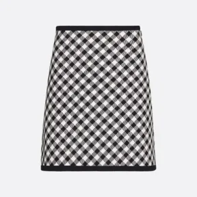迪奥/Dior 喇叭形迷你裙 针织科技面料黑色和白色 D-Little Vichy 图案 254J18AM514_X9330_T34