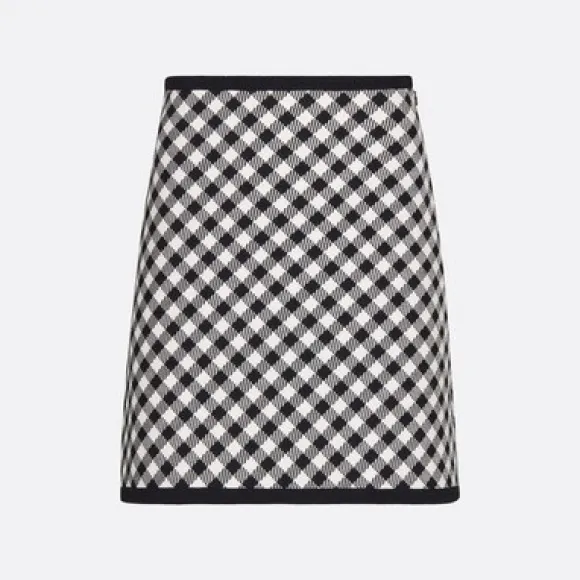 迪奥/Dior 喇叭形迷你裙 针织科技面料黑色和白色 D-Little Vichy 图案 254J18AM514_X9330_T34