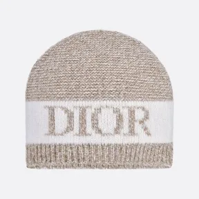 迪奥/Dior 针织帽 灰米色和象牙色羊毛混纺棱纹针织面料 2SBP44HATM_Y38C_T1
