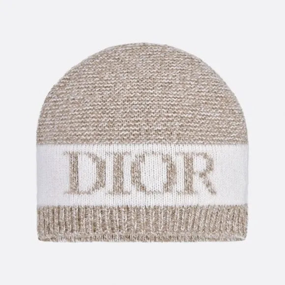 迪奥/Dior 针织帽 灰米色和象牙色羊毛混纺棱纹针织面料 2SBP44HATM_Y38C_T1