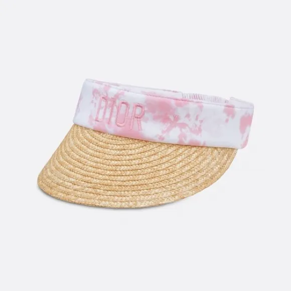 迪奥/Dior 遮阳帽 自然色草编和粉色科技面料扎染印花 2WBM1DHATA_Y91J_T2