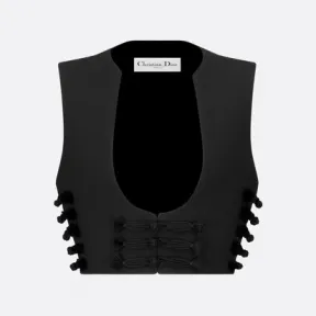 迪奥/Dior 中式盘扣短款马甲 黑色羊毛和桑蚕丝混纺面料 311G18A1162_X9000_T34