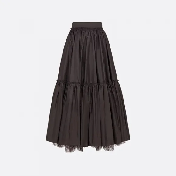 迪奥/Dior 喇叭形半裙 黑色桑蚕丝塔夫绸和蕾丝细节 311J06A6119_X9000_T34