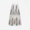 迪奥/Dior 喇叭形半裙 米白色桑蚕丝网眼织物黑色花卉图案 314J02AM602_X9330_T36