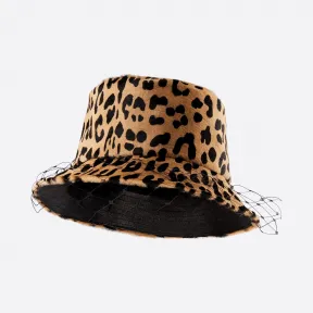 迪奥/Dior Teddy D Leopard米色窄帽檐渔夫帽 搭配面纱 95TDD923G703-C130